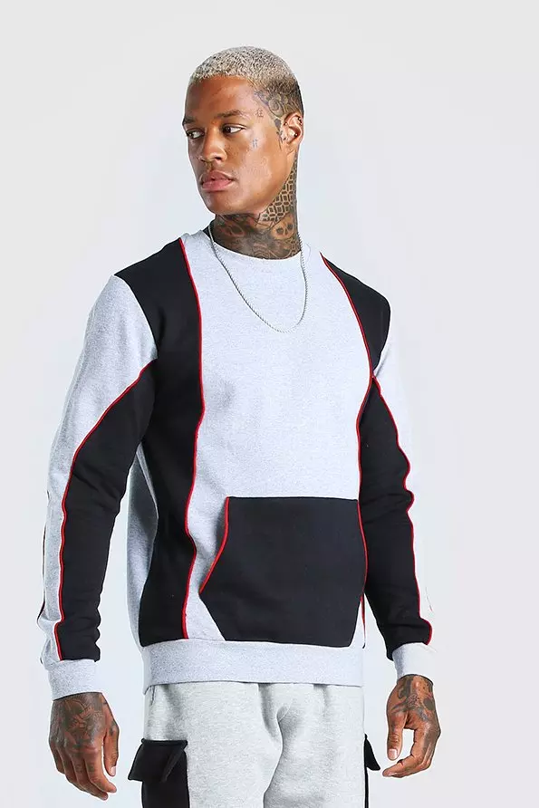 Colour Block Sweatshirt With Contrast Piping | boohooMAN USA